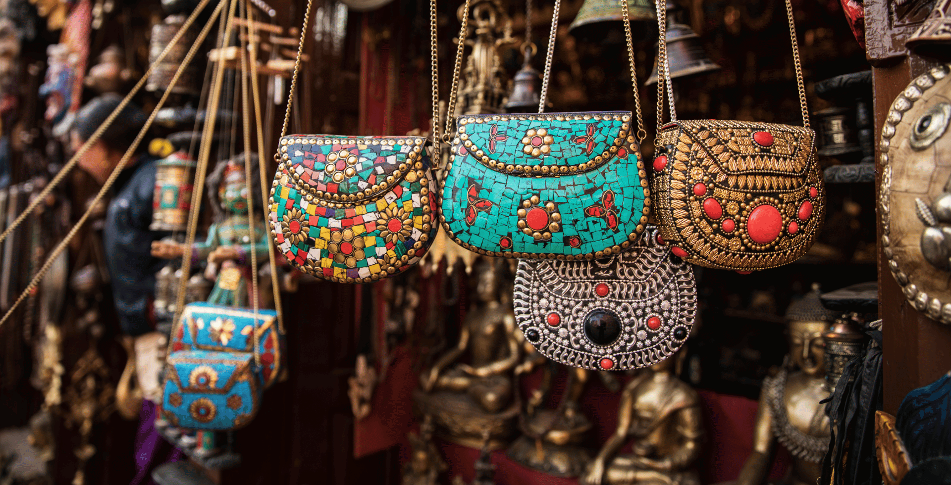 many beaded and metallic bags